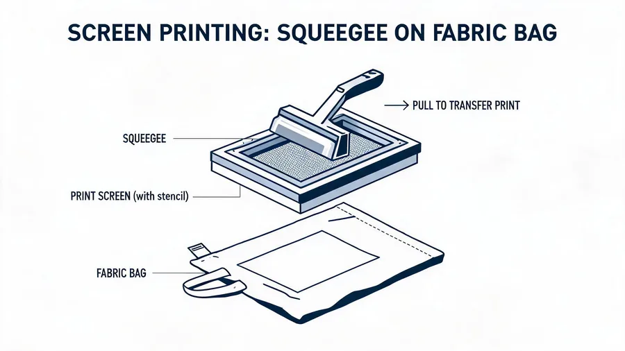 Screen printing process on a fabric bag