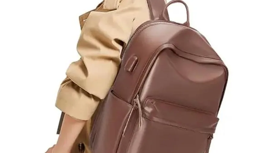 Debossed logo on leather bag
