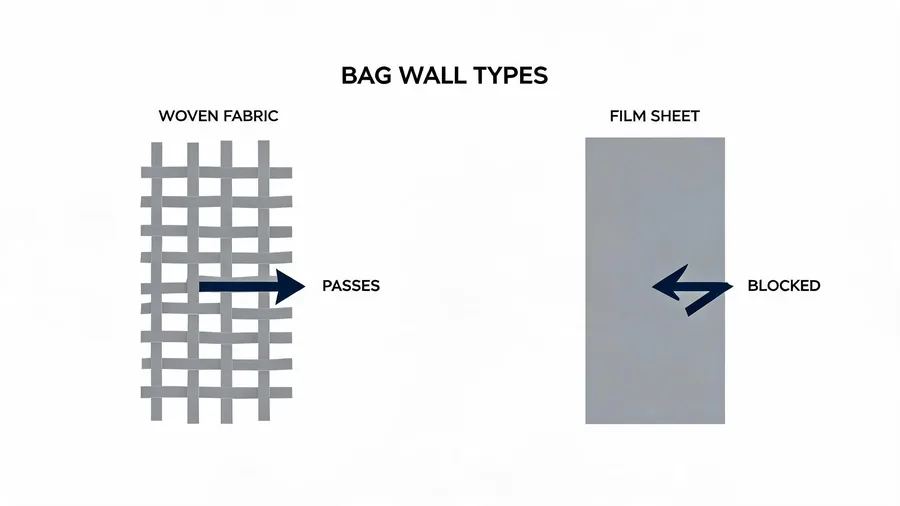 Cross-section diagram of fabric and film walls in custom clothing packaging bags