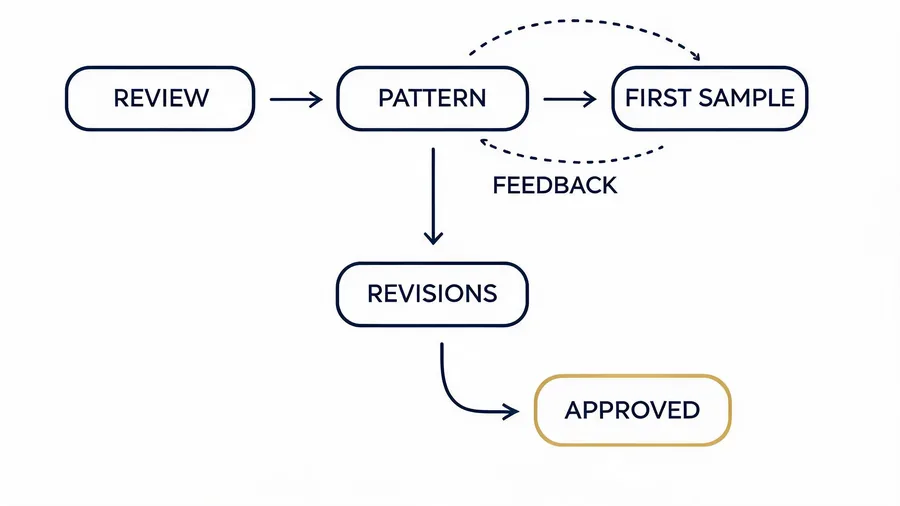 Diagram of bag sampling process from tech pack to golden sample