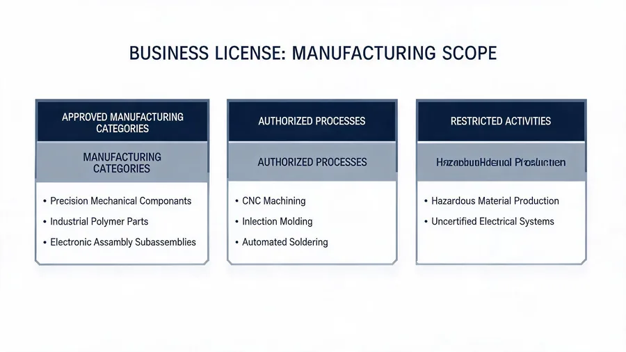 Chinese business licence showing manufacturing business scope for a bag