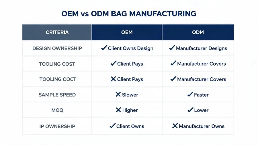 OEM vs ODM bag manufacturing comparison table