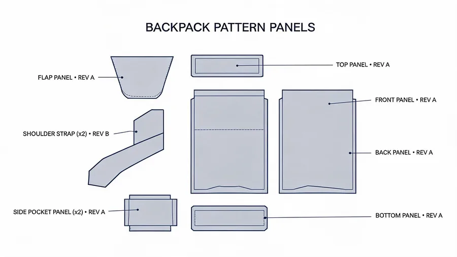 Bag panel map with pattern revision labels