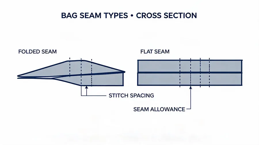 Bag seam types with allowances and stitch density