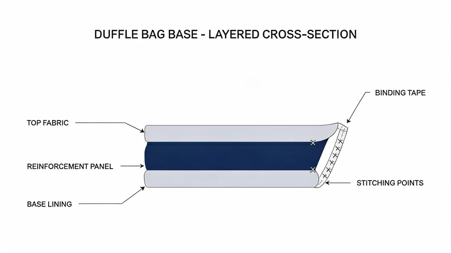 Diagram showing duffle bag base construction and reinforcement points