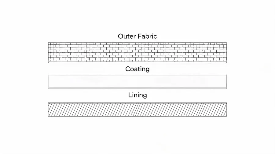Gym bag wholesale fabric cross-section showing outer face, coating and lining layers