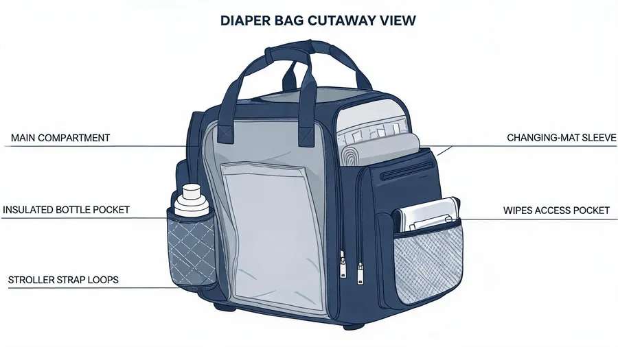 Distribución de compartimentos de bolsa de pañales